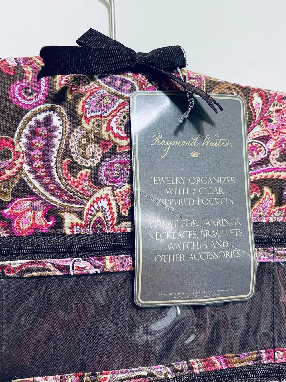 Raymond Waites Hanging Jewelry Organizer Paisley Double Sided Zippered Pockets